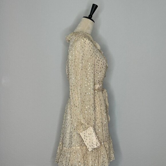 Zimmermann Ruffled Metallic Silk Wrap Minidress - Picture 5 of 10